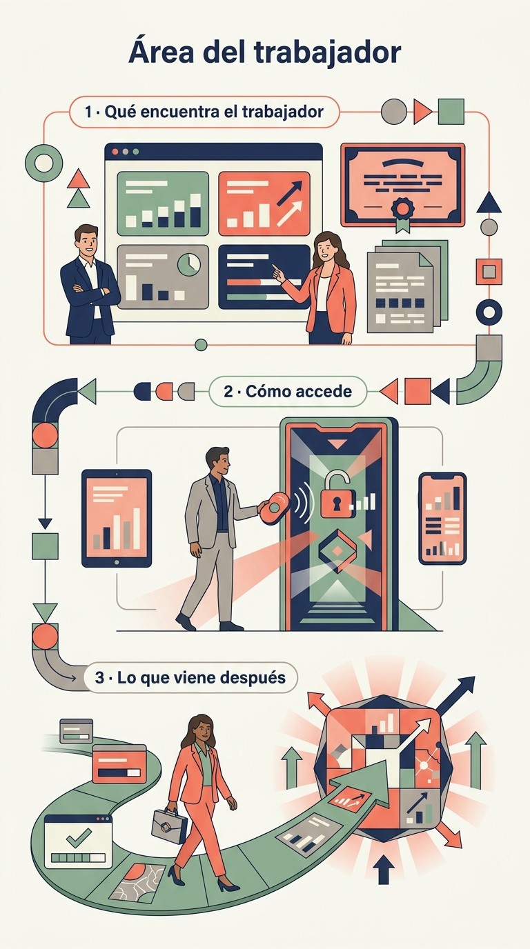 Infografía ilustrada: El área del trabajador: qué encuentra, cómo accede y lo que viene después.