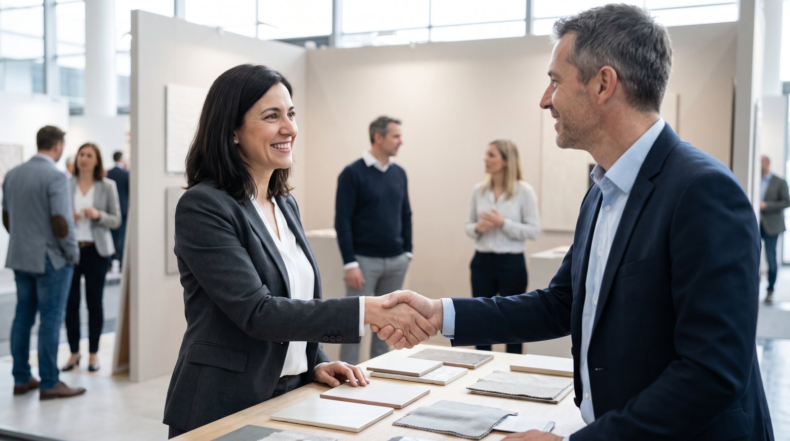 Profesional española en una reunión de trabajo con colegas italianos