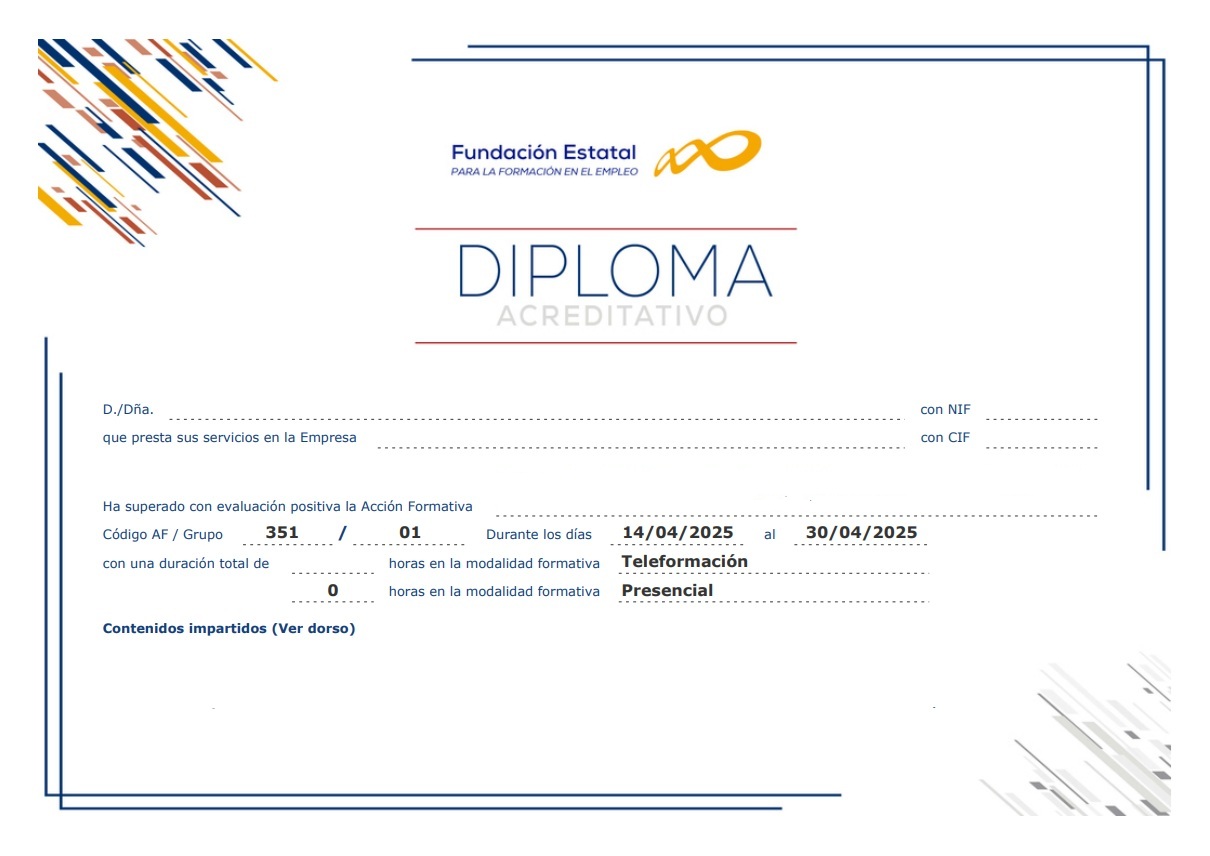 Ejemplo de diploma acreditativo FUNDAE