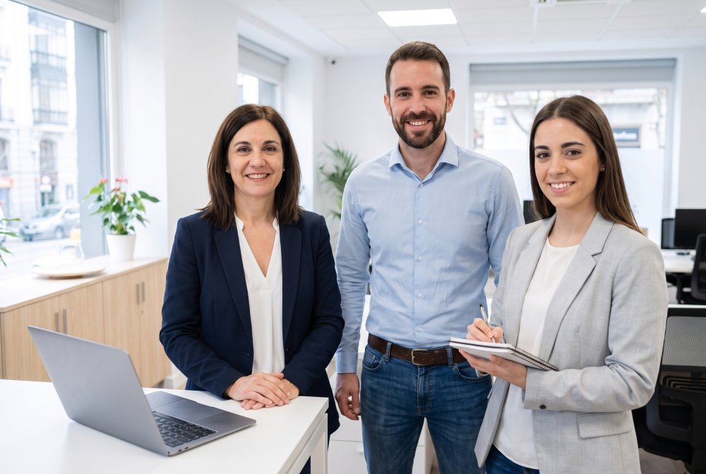 Equipo de asesores de Ciberaula en la oficina, a su disposición para la formación bonificada de su empresa