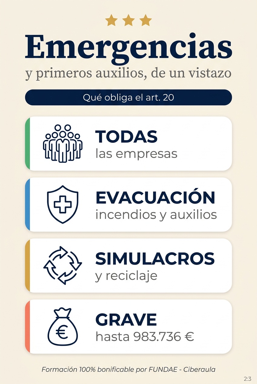 Resumen visual de emergencias y primeros auxilios.