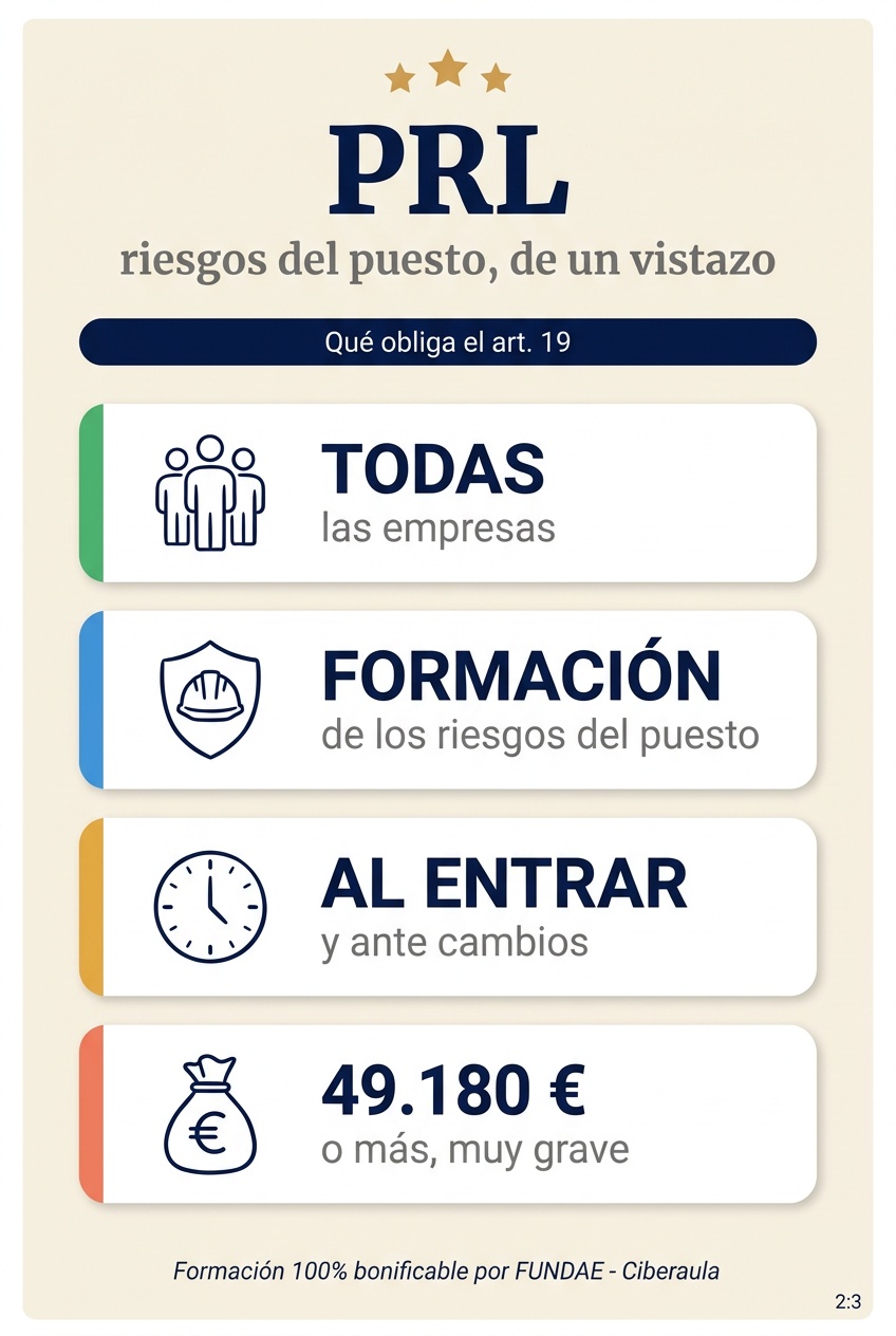 Resumen visual de las obligaciones de formacion en PRL.