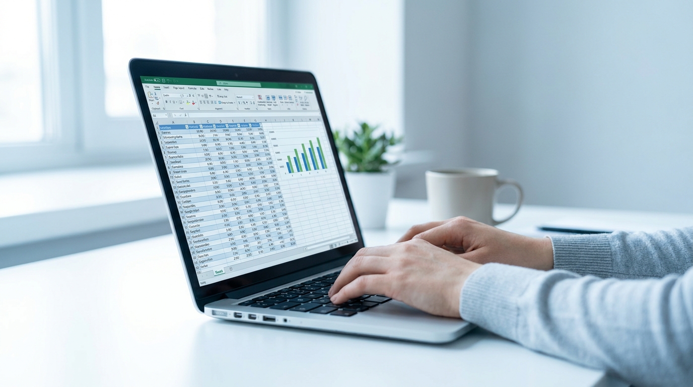 Hoja de cálculo Excel en un portátil, ejemplo de práctica deliberada