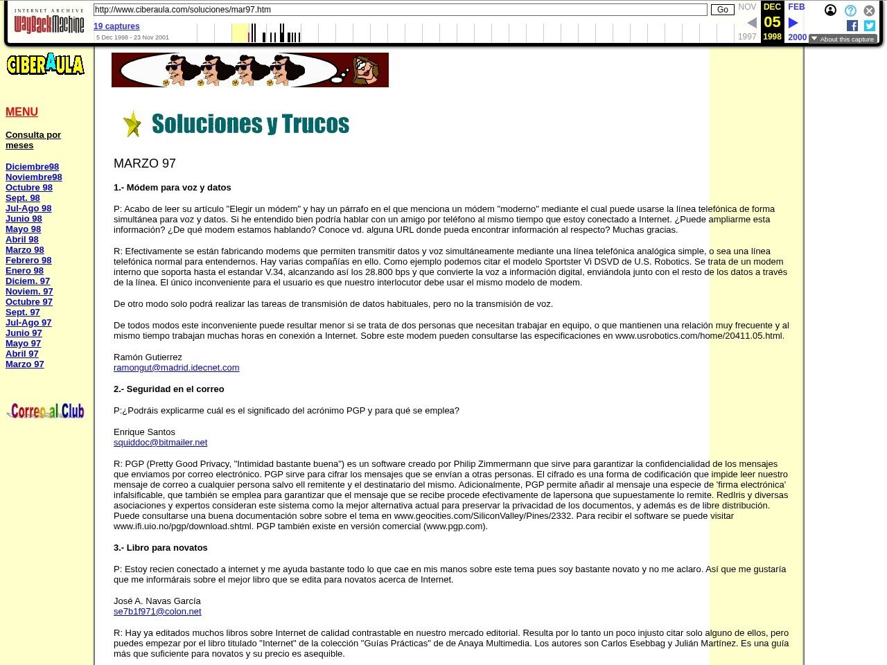 Primer número de Soluciones Internet, revista mensual de Ciberaula, marzo 1997